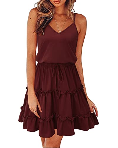 Image of Newshows Women's Summer Casual Dress Cute A Line Ruffle Hem Flattering Fit Beach Vacation Sundress
