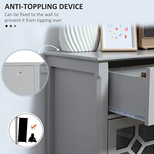 Homcom Sideboard Buffet Cabinet, Kitchen Storage Cabinet, Accent Cabinet With Drawer, Double Glass Doors And Adjustable Shelves For Living Room, Bedroom, Entryway, Light Grey #TOP5