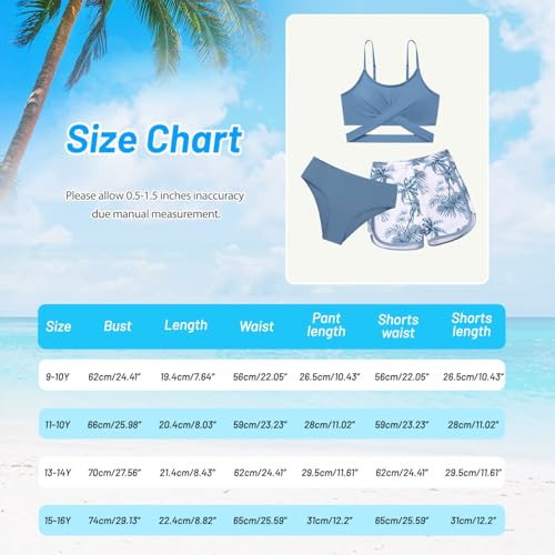Image of Girl's 3 Piece Bikini Set Cross Strap Swimsuits for Girls Bathing Suit with Shorts Teen Swimwear Swimming Suit