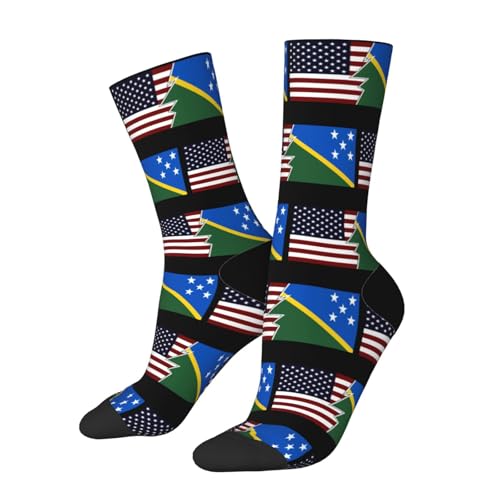 LIFANGMI Torn Style American And The Solomon Islands Flags Socks For Women Men Athletic Cushion Crew Socks Wicking Socks, 2 Black-2, One Size