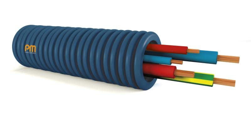 Pm Flex - GAINE PRÉFILÉE ICTA Ø20MM H07VU 3G2,5 + 2X1,5 100M BLEU ROUGE VERT/JAUNE + BLEU ROUGE