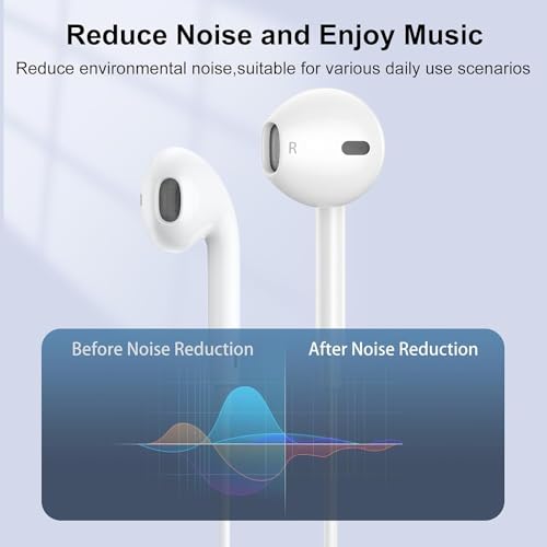 Image of Wired Original Earphone with Microphone - Stereo in-Ear in Ear Headphones Compatible with iPhones7 /8 /X /XS /XR /11 /12 /13 /14 Pro - Noise-Isolating, Stereo Sound, White.1