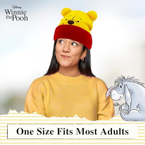 Image of Disney Winnie The Pooh Beanie Hat, Winter Knit Cap with 3D Ears, Yellow