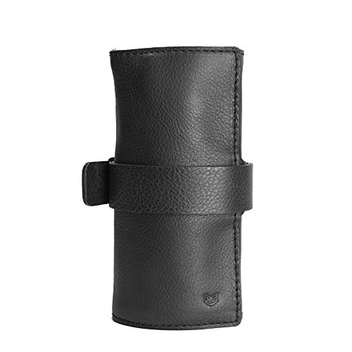 Capra Leather Watch Roll for Men, Black 3 Watches Compartments, Travel Watch Storage Pouch, Watch Box Organizer, Apple Band Watch Case. Mens Gift