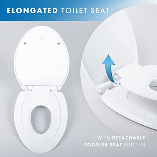 Benkstein Elongated Toilet Seat With Toddler Seat Built In, Soft Close, Quick Release For Easy Clean - Toddler Toilet Seat Attachment - Potty Training Little To Big Toilet Seat With Kids Seat Built In #TOP1