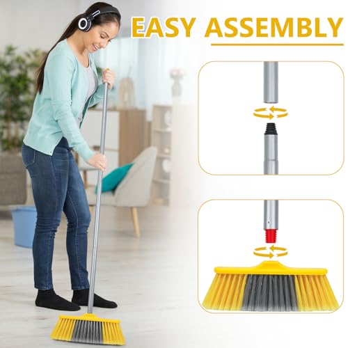 Image of 6 Pack Soft Bristle Indoor Brooms with 55 inch Long Handle, Heavy Duty Sweeping Broom for Hardwood Floors, Tile, Kitchen, Lobby, Office, Garage & Indoor Floor Cleaning