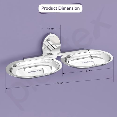 Image of Plantex 304 Grade Stainless Steel Twin Soap Holder Stand for Bathroom and Wash Basin /Bathroom Accessories - Olive (Chrome)