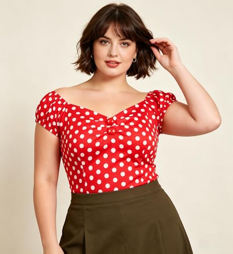 Image of YARN & INK Women's Rockabilly Tops 1950s Pinup Shirt Casual Off Shoulder Vintage Blouse