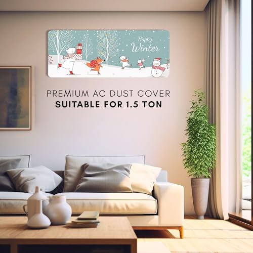 Image of Polyester Printed Split Ac Cover Indoor Unit For 1.5 Ton Capacity AC, Inner Unit Ac Cover, All Weather Cover /Attractive Digital Prints /Dustproof /Water Resistant Split Ac Cover (Happy Winter)