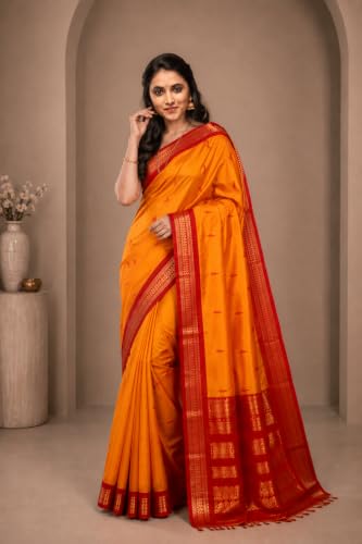 Image of Pure Kalyani Cotton Saree | Zari Border & Blouse Piece - Lata Gadwal Design | Traditional Saree