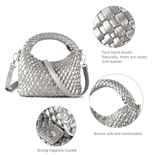 Image of Maydear Woven Purse for Women, Small Top Handle Handbag with Detachable Shoulder Strap, Crossbody Bag