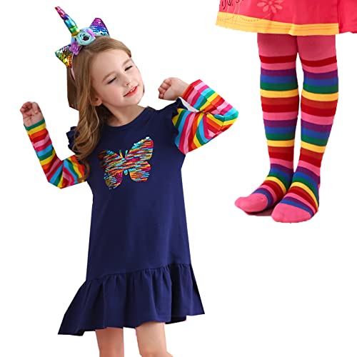 VIKITA Girls Rainbow Dress & Tights LH5880+F5008-8T