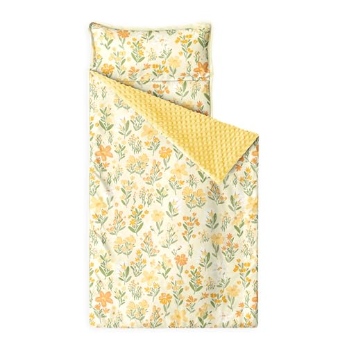 Image of Wake In Cloud - Toddler Nap Mat with Pillow and Minky Fleece Blanket, for Kids Girls Ages 3 Plus in Daycare Preschool Kindergarten, Roll Up Sleeping Bag, Floral Flowers