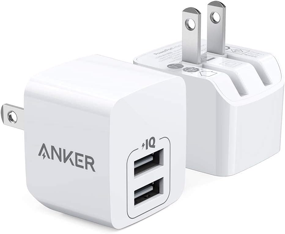 2-Pack Dual Port 12W USB A Charger Block with Foldable Plug, Charging Box Brick, Cube for iPhone 16 15 14 13 12 Pro Max, Galaxy S22 S21 Note 20