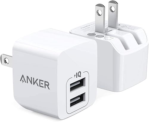 Anker - Cargador USB, puerto dual, 2 piezas, cargador de pared de 12W con enchufe plegable, puerto de alimentación mini para iPhone XSX  88 Plus  7