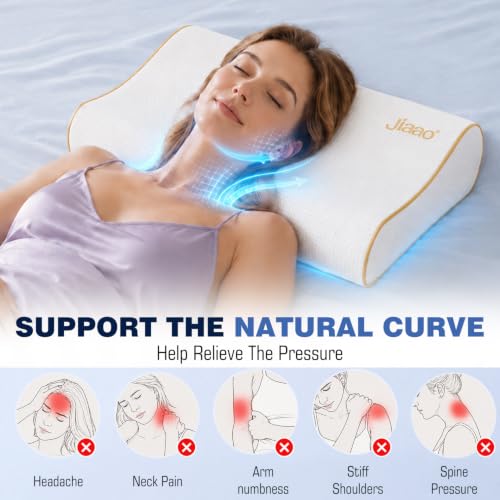 Image of jiaao Ergonomic Cervical Neck Pillow,Adaptive Back and Side Sleeper Pillow | Hybrid Memory Foam Pillows with Silicone Core,Airflow Cooling Contour Pillow for Neck Support,Dual Heights,King Size