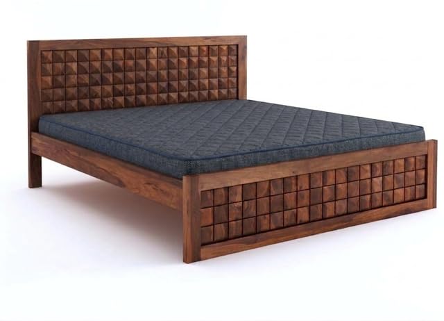 Image of Diamond Solid Sheesham Wood King Size Bed Without Storage & with 2 Bedside Table|Wooden Box King Size Double Cot Bed Without Storage Box for Home,Bedroom,Living Room,Hotel|Honey Finish