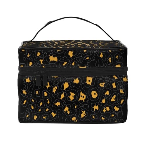 Beauty case organizer grande borsa da viaggio stampata con cerniera per donne e truccatori quadrata portatile Marrone leopardato. Taglia unica