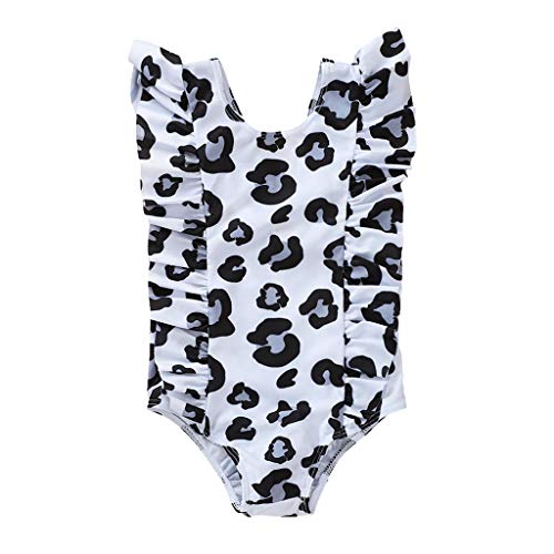 Ilyhaha Toddler Baby Girl One Piece Swimsuit Ruffle Sleeve Leopard Tankini Swimwear Beachwear Bathing Suit (White-2, 4-5Y)
