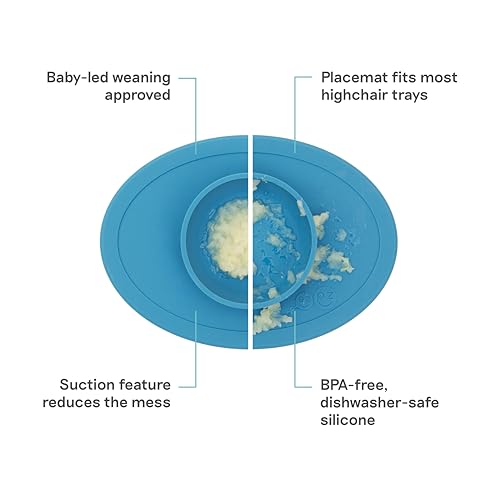 image for ezpz Tiny Bowl (Blue) - Silicone Suction Placemat + Bowl for Infants -