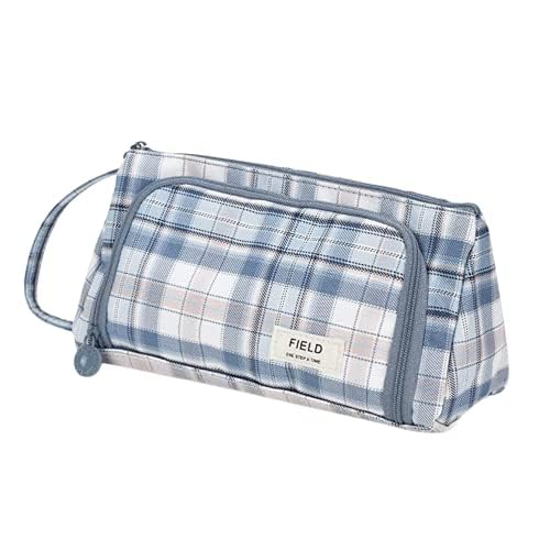 Linen Pencil Pouch For Boys & Girls | Large | Stationary Organizer | Pen Case | School | Kids | College | Students | Gifts (Blue)