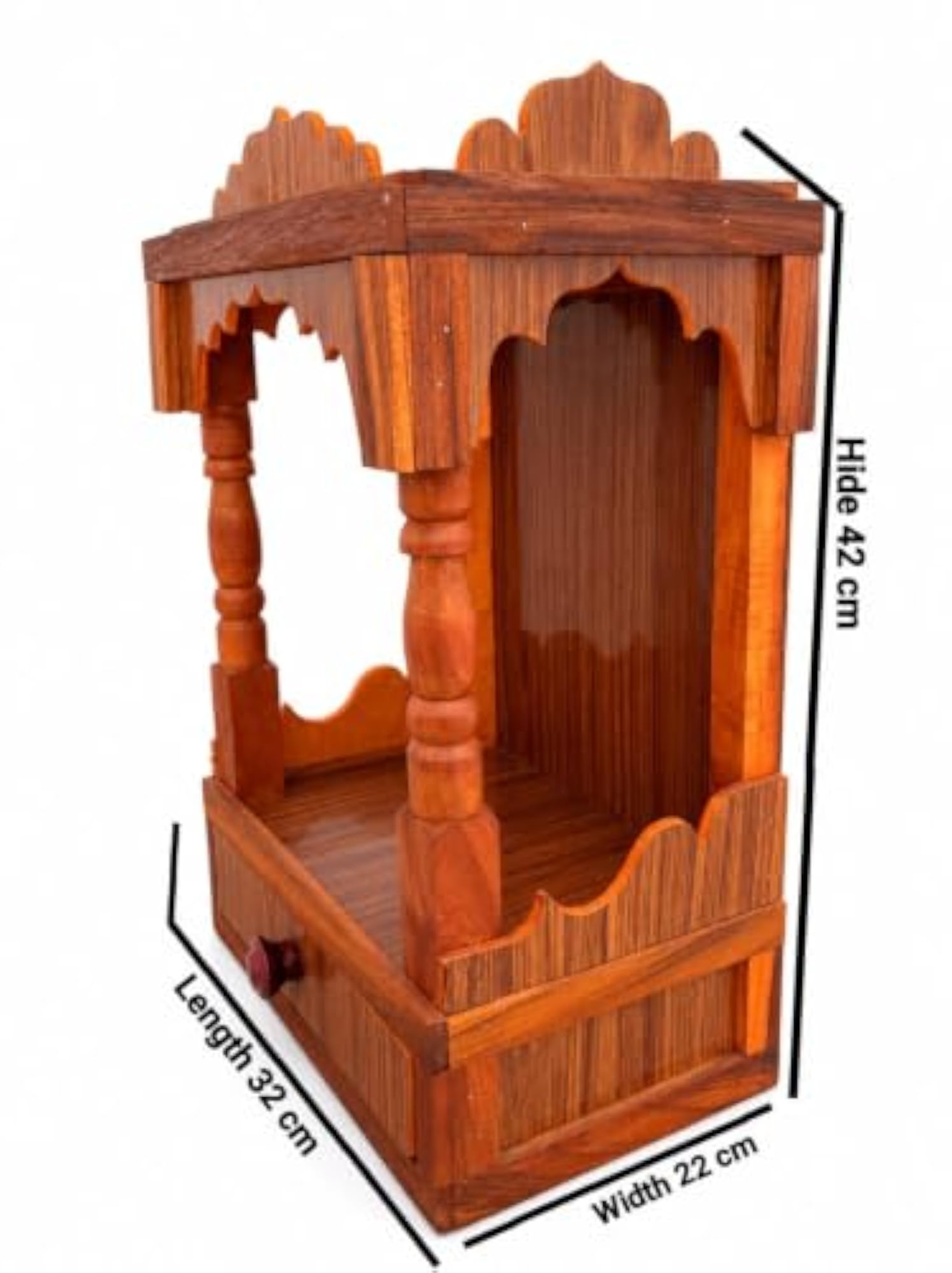 Premium Handcrafted Wooden Mandir, Compact Open Pooja Temple