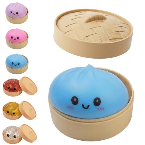Dumpling Squishy, Dumpling Squishy Mystery Box, Glitter Dumplings Mystery Box, Colorful Dumplings Stress Balls Fidget Sensory Toy, Easter Basket Stuffers Party Favors (Blue)