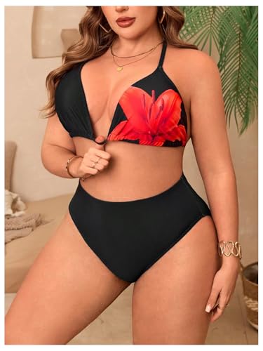 Bikini grande taille hipster floral 3 pièces maillot de bain tankini - 2