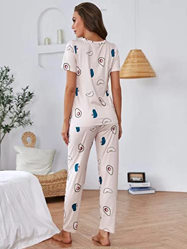 Image of SMOWKLY Polyester Blend Printed Round Neck Short Sleeve Nightsuit Set | Pajama Set | Night Dress for Women (1025 PCH 3XL) Off White