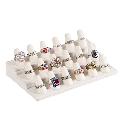 Coward - Soporte de exhibición de anillos de 18 soportes, soporte de exhibición de anillos de terciopelo beige para almacenamiento de joyas, organizador de...