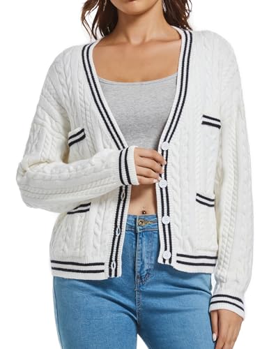 Womens Long Sleeve Open Front Cardigan Soft Knit Sweater with Pocket Button Loose Short Outerwear Coat