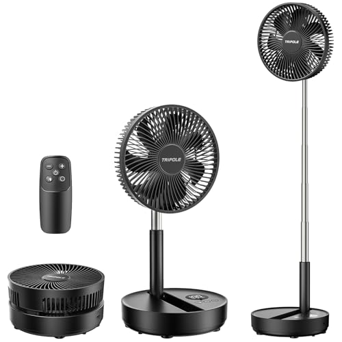 TriPole 8000mAh Oscillating Fan w/ Remote, Foldable, LED & Timer