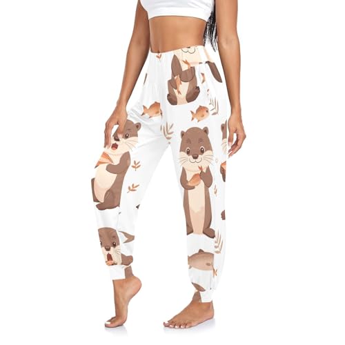 RPLIFE Pantalon de yoga ample pour femme, sarouel, adorable loutre, pantalon de survêtement décontracté, vêtements d'été hippie, Adorables loutres, Taille XL