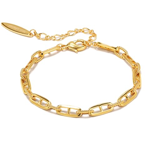 Gold Cuban Link Chain Bracelets for Women, 18K Gold Plated Marina Link Bracelet Stackable Minimalist Cute Trendy Gold Bracelets for Women Jewelry Gifts