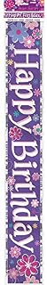 Unique Party 40288LF Long Fold Banner-12 ft | Foil | Purple Blossoms Happy Birthday Floral Banner | 1 Pc, One Size