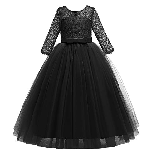 Image of Girls Flower Vintage Floral Lace 3 /4 Sleeves Floor Length Dress Wedding Party Evening Formal Pegeant Dance Gown
