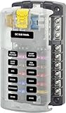 Blue Sea Systems 5026 ST Blade Fuse Block 12 Circuit with Ground and Cover, 100 Amps