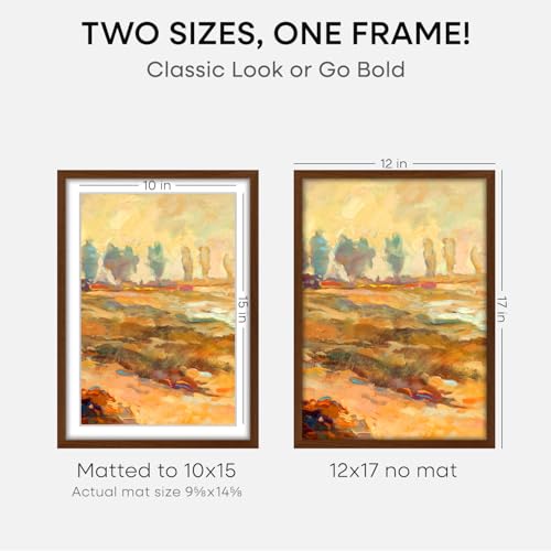 Image of Homeforia 12x17 Picture Frame Brown, High End Dark Oak 12x17 Poster Wood Frame with Mat 10x15 for Photo, 12 x 17 Wooden Walnut Frame Matted to 10 x 15, 17x12 Frames, Tempered Glass, Wall Kit, Set of 1