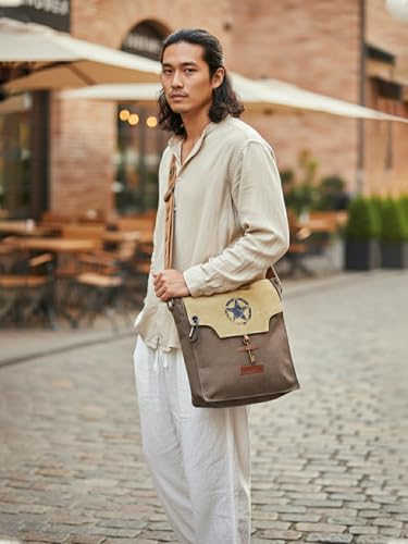 Image of The House of tara Sturdy Cotton Canvas Messenger Bags for Men and Women | With two Magnetic Snap Buttons Flap Closure, Adjustable Body Strap & Multiutility Lobster Hook (Brown Beige)