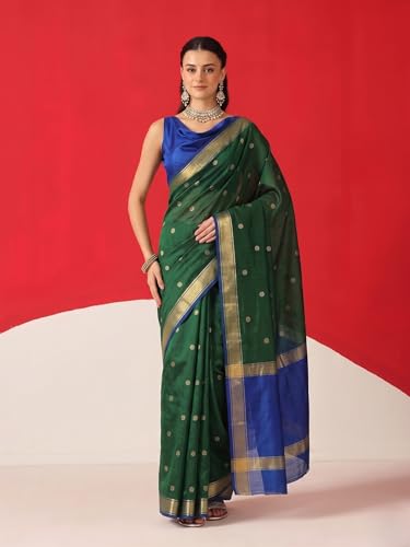 Image of Flosive Women's Kanjivaram Soft Cotton Banarasi Saree With Blouse Piece | Banarasi Sari For Women | Saree with Blosepiece