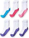 Fruit of the Loom Toddler Girls' Comfy Crew Socks (6 Pack), White/Purple/Pink/Blue, Shoe Size 7.5-11 Large (Ages 3-5 Yrs)