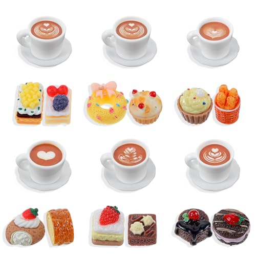 24 Stück Puppenhaus Mini Food,Miniatur Lebensmittel Zubehör,Mini Kuchen Harz...