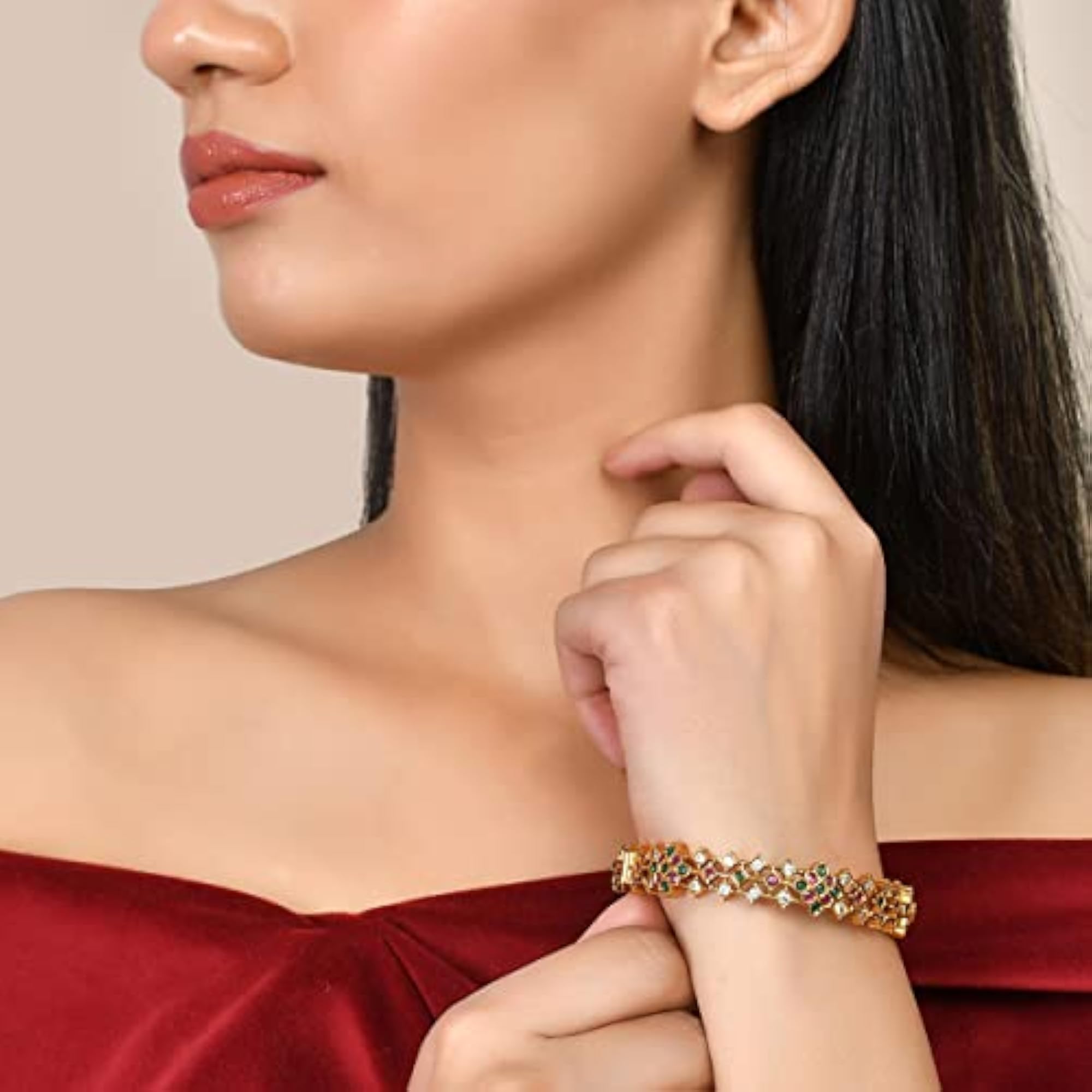 Sparkling Elegance Green-Red Studed Bangles