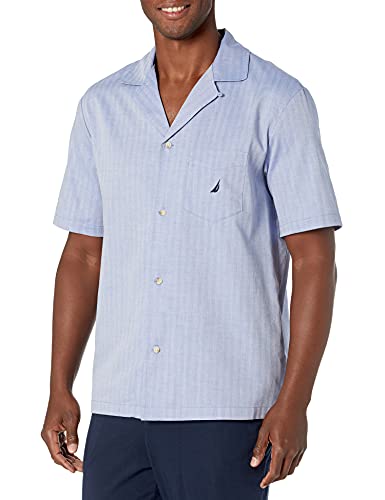 Nautica Men's Blue Herringbone Cotton Sleep Top