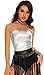 Gatielzana Women's Metallic Crop Tube Top Shiny Strapless Bandeau Bra for Dancing, Raves, Festivals, Costumes, Silver, M