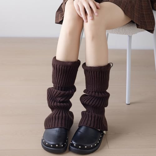 Women Winter Fall Vintage Ribbed Knit Turn Cuff Leg Warmers Preppy Solid Color Drawstring Leg Covers Stretch Boot Socks3