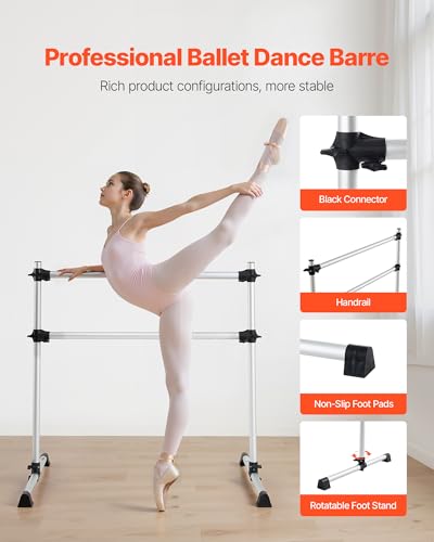 VEVOR Ballettstange Tanzstange freistehende Doppelstange (136 kg belastbar), höhenverstellbare (170-1165 mm) Stretchstange aus Aluminium für Ballett, Gleichgewichtstraining, Entspannungsübungen