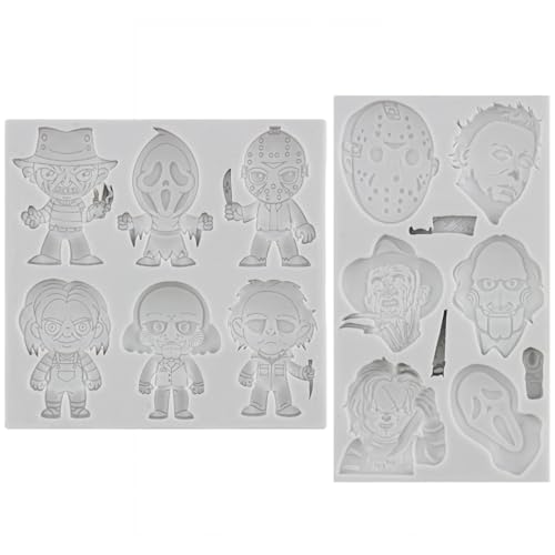 MYPRACS Moldes de silicona 3D para fondant, personajes de terror, moldes de personajes de película aterradora para Halloween, amigos, decoración de pasteles, decoración de cupcakes, caramelos,
