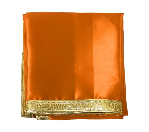 Image of Pooja Cloth for Mandir | Pooja Aasan Cloth for Mandir | Chowki Mat for Puja Table & Home Temple | Decorative Yellow & Orange Puja Kapda (1 Meter)