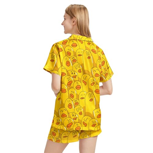 Image of Silk Satin Pajama Set for Women Summer Lounge Pjs Sets 2 Piece Suit Ladies Button Down Tops And Shorts Sleepwear